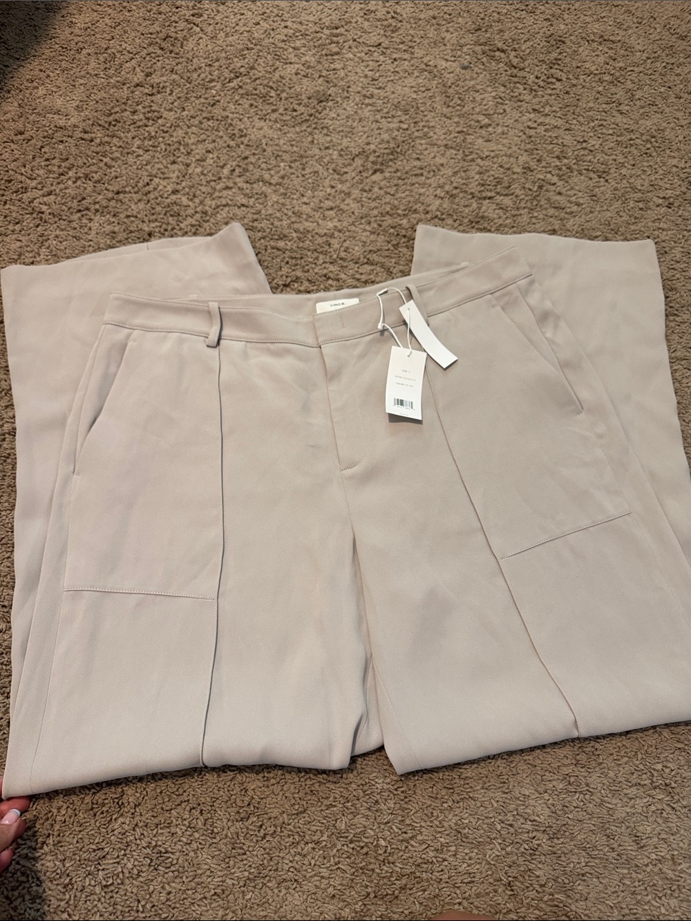 Vince Taupe-Beige Wide Leg Trousers
